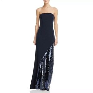 NWT Eliza J navy blue sequin embellished strapless gown, Size 2
